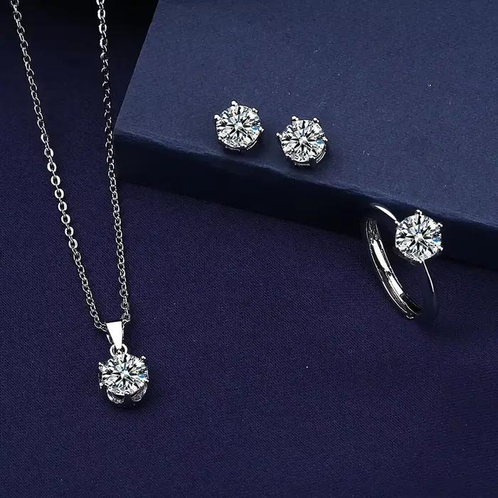 Ensemble de bijoux en argent Sterling 925, Zircon AAAAA, mode coréenne pour femmes, collier élégant, boucles d'oreilles, bague, cadeau de fête d'anniversaire et de mariage