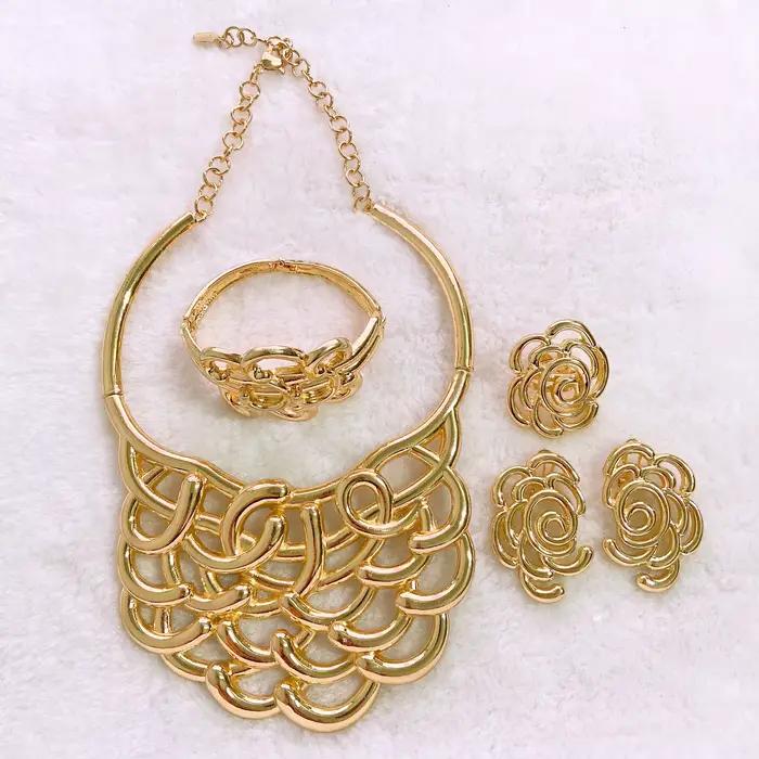Collier pour femmes, ensemble de bijoux plaqués or de dubaï