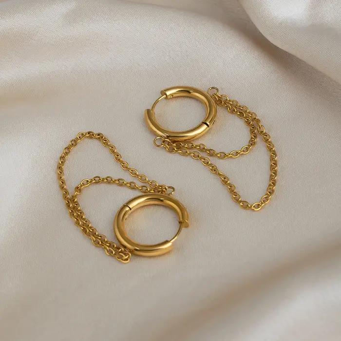 C.citybeauty Boucles d'oreilles créoles élégantes au design moderne en acier inoxydable avec chaîne épaisse et