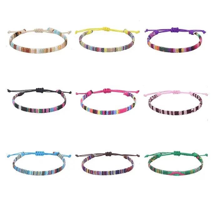 Bracelet tressé style bohème ethnique cordon en fil de tissu porte-bonheur multicolore pour femmes et hommes occassions spéciales naturel fantaisie fantaisie libertaire