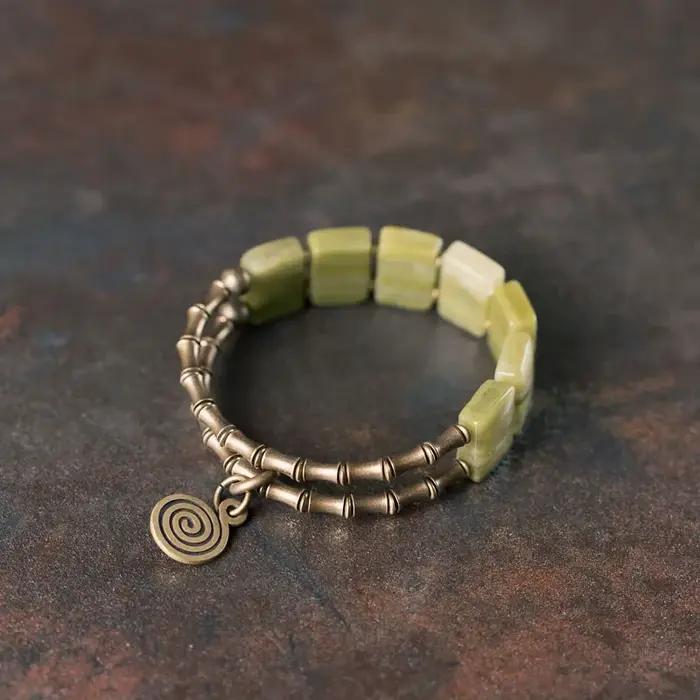 Bracelet de Péridot et Corail Naturel Géométrique pour Hommes et Femmes Protection et Bonne Fortune Occasion Spéciale