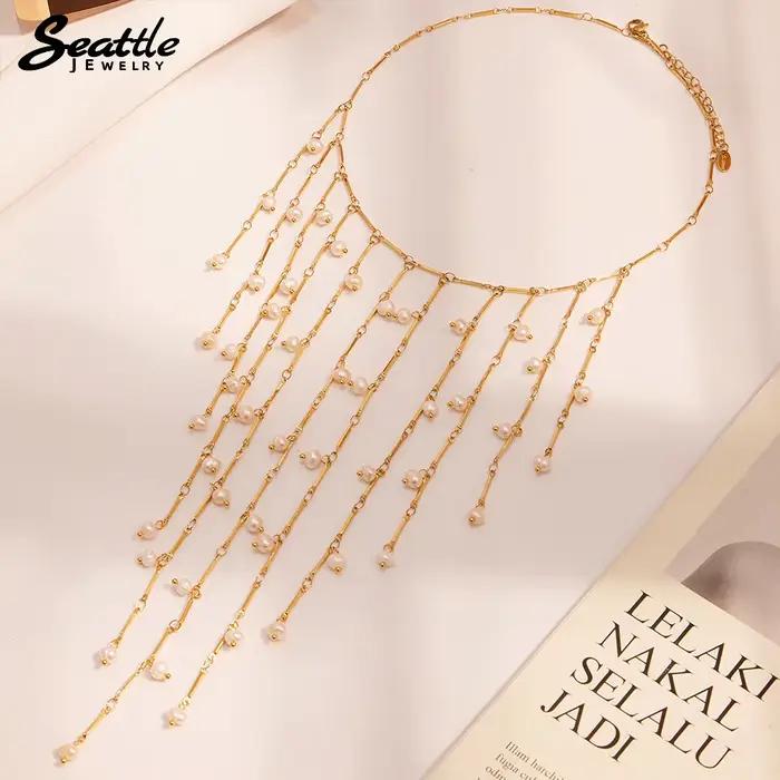Collier de perles d'eau douce naturelles en argent doré pour femmes