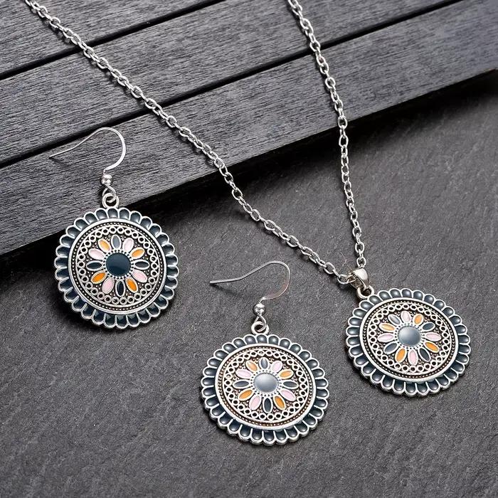 Ensemble de boucles d'oreilles et colliers style bohème rose pour femmes