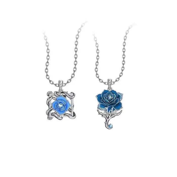 Collier cosplay ado unisexe rock blue rose cuivre chaîne de clavicule mode bijoux anime costumes diys occasions spéciales femmes hommes