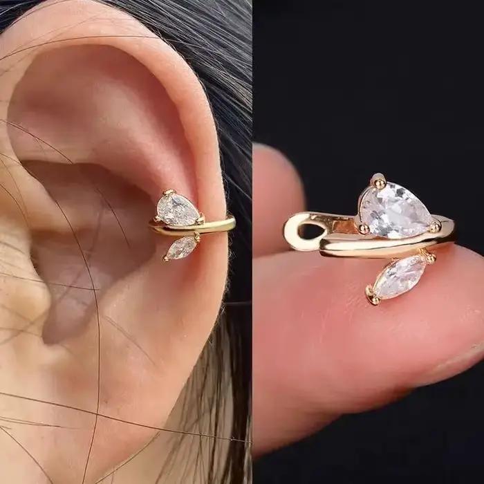 Boucle d'oreille clip sans piercing pour femme, fleur en cristal, papillon, cuir chevelu, faux cartilage, mancommuniste d'oreille, bijoux de fête, mode, 1 pièce