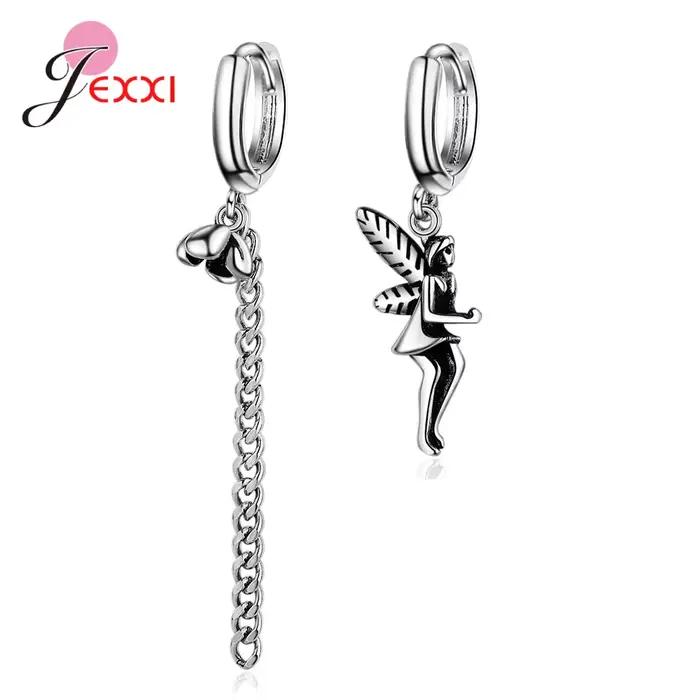 Boucles d'oreilles Vintage en argent Sterling 925 pour femmes, bijoux fins, asymétrie, chaîne elfe,