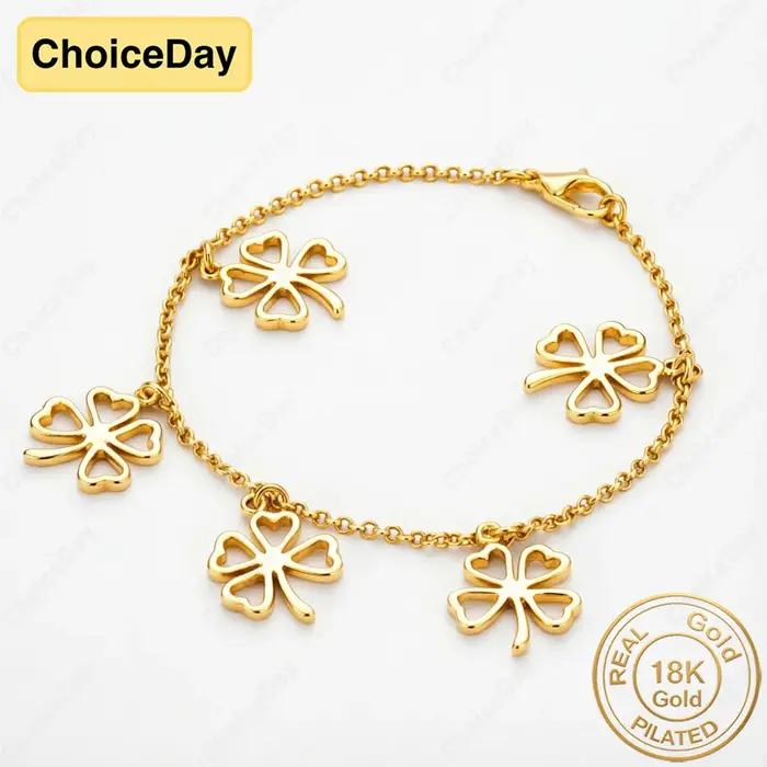Bracelet en or plaqué 18 carats exquis ajouré trèfle à quatre feuilles pour femme, charmant accessoire de bijouterie de fiançailles, cadeau