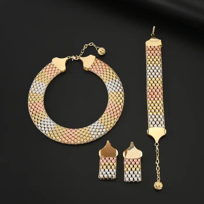 Ensemble de bijoux ethnique en cristal et plaqué or pour femmes, collier, bracelet et boucles d'oreilles pour occasions spéciales