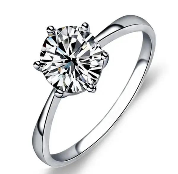 Bague classique à six griffes couleur or, avec cristaux autrichiens AAA, pour mariage, cadeau de mariée, bijoux pour femme, bague de fiançailles