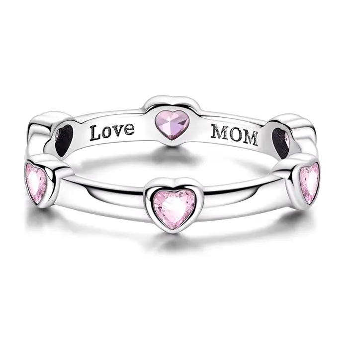 Bague originale en argent Sterling 925 avec cœur rose scintillant, bijoux pour femmes et filles, cad