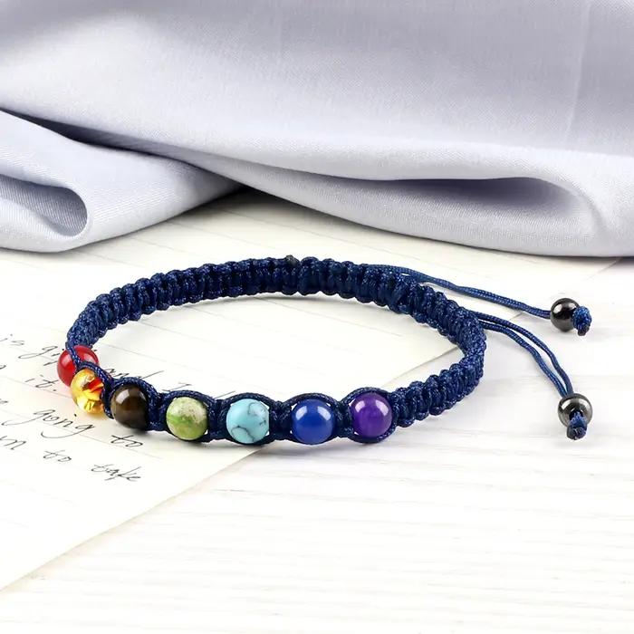 Bracelet tressé à breloques 6MM 7 Chakra pour Couples