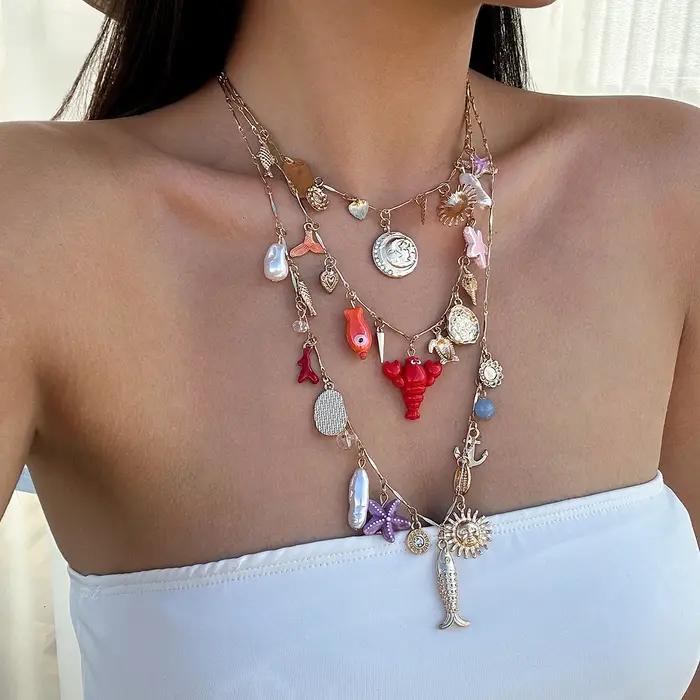 Collier bohème en perles d'imitation réglables