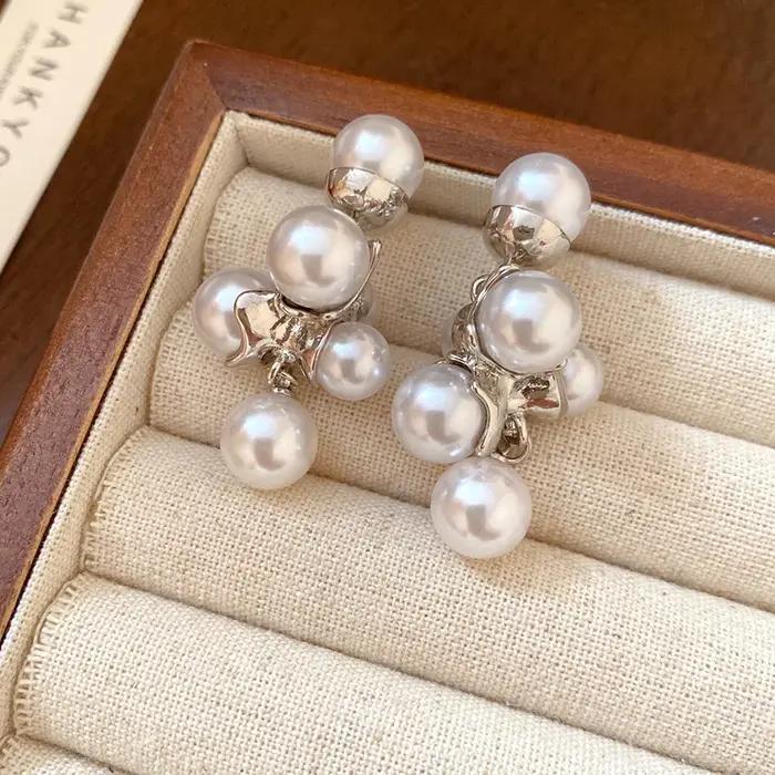 Boucles d'oreilles pendantes en Imitation de perles blanches pour femmes