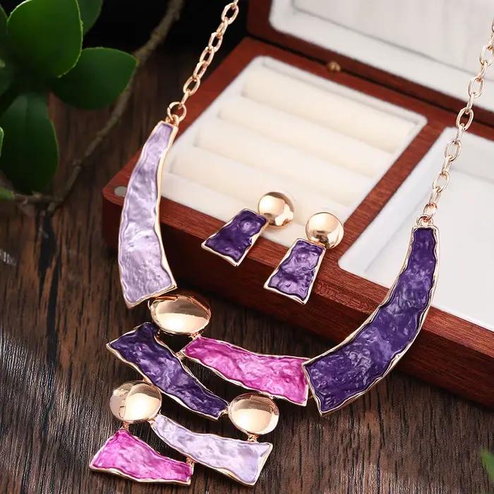 MeiceM – ensemble de bijoux multicolores en alliage de Zinc, mode géométrique élégante pour femmes, collier et boucles d'oreilles en émail, cadeau de fête des mères, 2024