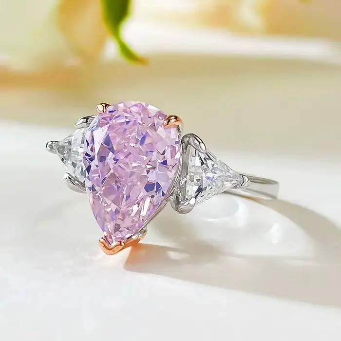 Bague de fiançailles en diamant de laboratoire rose synthétique en forme de formage