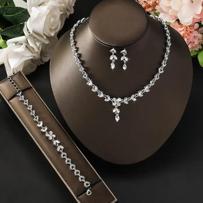 Boucles d'oreilles de mariée haut de gamme, collier, ensemble feuille et goutte d'eau, robe de marié