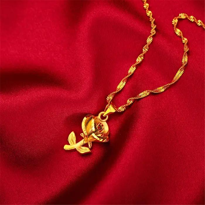 Collier fleur en or 24K avec chaîne ondulée pour femmes, bijoux luxueux à porter pour toutes les occasions spéciales
