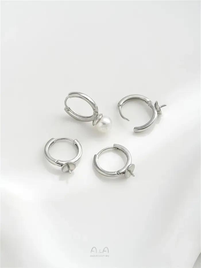 Boucle d'oreille en perles demi-trou incrustée de Zirconium plaqué or 14K