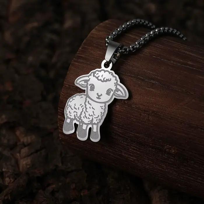 Collier pendentif mouton mignon en acier inoxydable bijou animal design moderne cadeau d'anniversaire femme événement occassionnel
