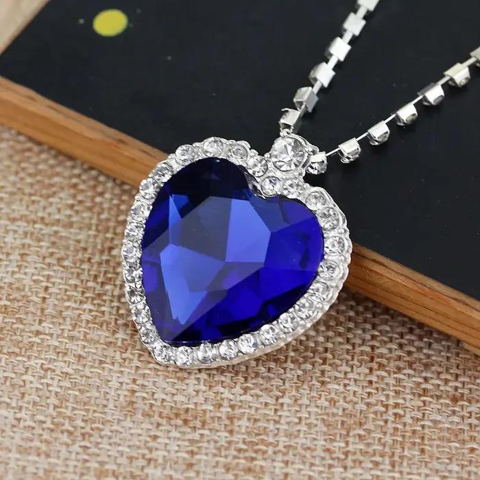 Film TITANIC coeur de l'océan collier amour pour toujours bleu rouge cristal pendentifs