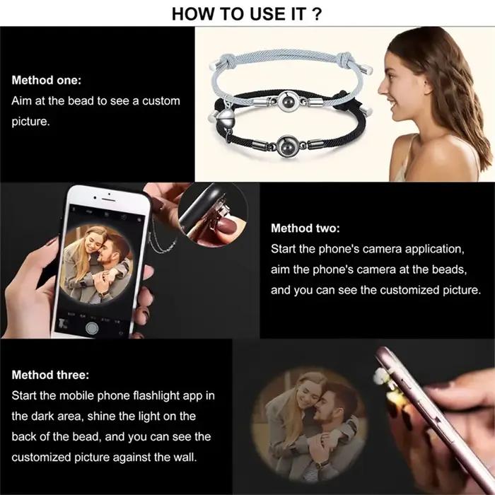 Bracelets de Projection de photos de Couple personnalisables