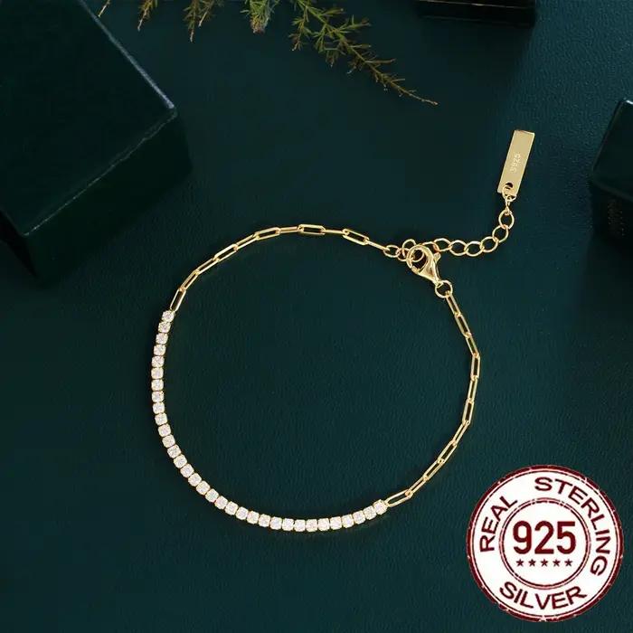 CWWZircons – Bracelet en argent Sterling 925 pour femmes, chaîne de Tennis en zircone cubique brillante, tendance, bijoux fins pour fête de mariage, cadeau SB019