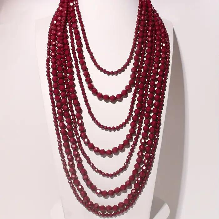 Collier multi-couches style bohème noir perlé pour femme