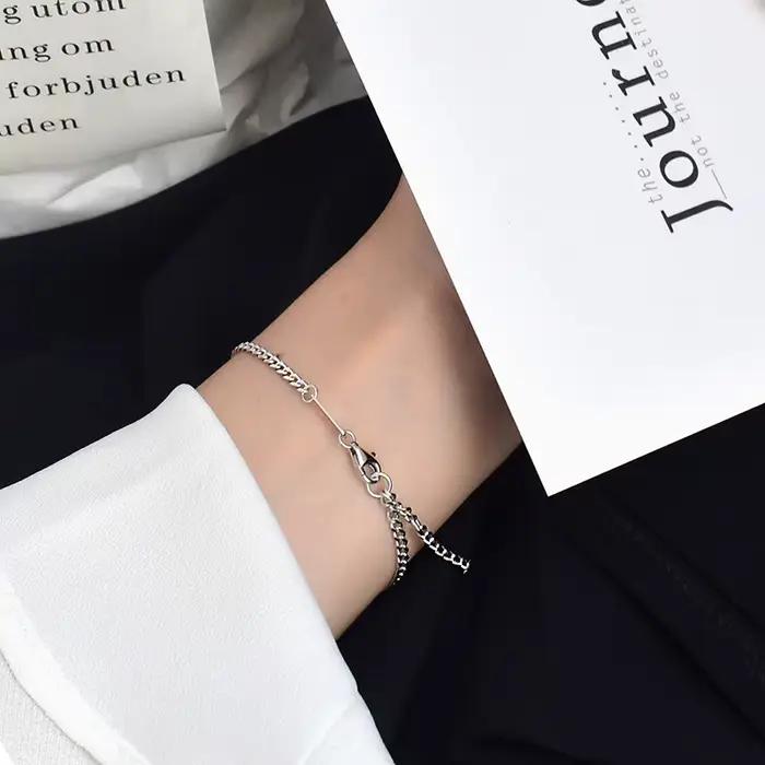 Bracelet femme en argent sterling 925 rétro minimaliste chaîne et maillons pour usage quotidien