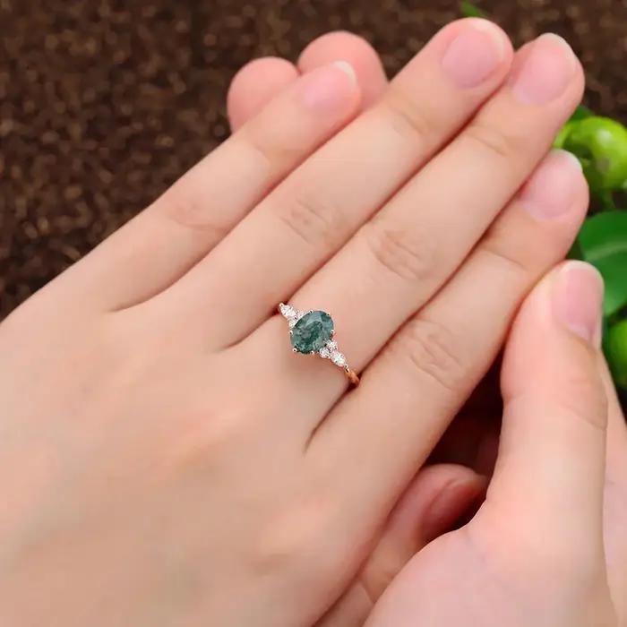Bague de fiançailles ovale aigue-marine/Quartz Rose/pierre de lune/Labradorite/agate Ross/améthyste