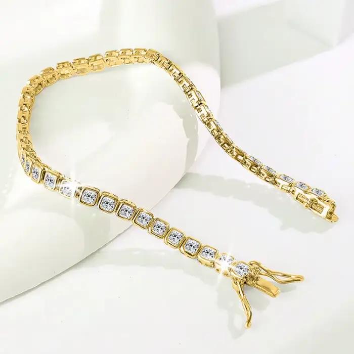 Bracelet jonc en or 14 carats fait main avec diamants de laboratoire de 3 mm, bracelets de fiançailles et de mariage pour femmes, bijoux tendance pour mariée et soirée