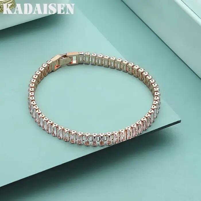 Bracelets en argent Sterling 925, or Rose, Zircon AAAAA, pour femmes, bijoux de créateur à la mode, pour fête et mariage