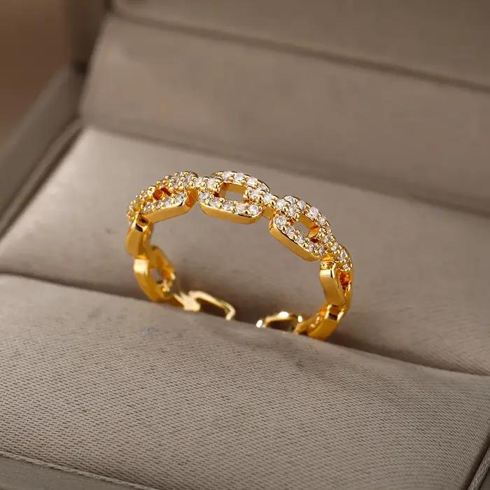 Bague de mariage en acier inoxydable plaqué or avec Zircon torsadé géométrique pour femmes styles élégants occasions spéciales