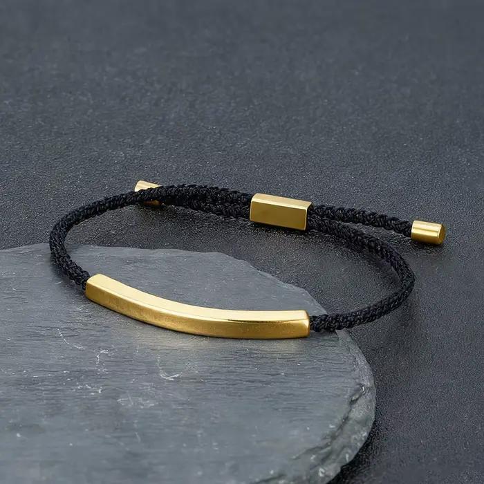 Bracelet avec Logo gravé personnalisé, numéro SOS, couleur or, en acier inoxydable, pour hommes et femmes, corde tressée réglable, bijoux