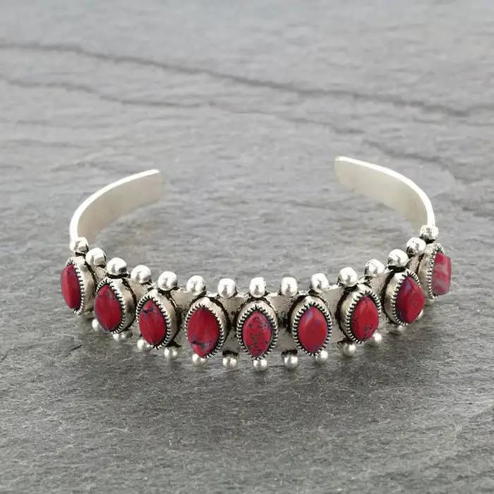 Bracelet Turquoise Vintage Géométrique Plaqué Argent Semi-précieuse pour Femmes Hommes Occasions Spéciales Bohème Ethnique