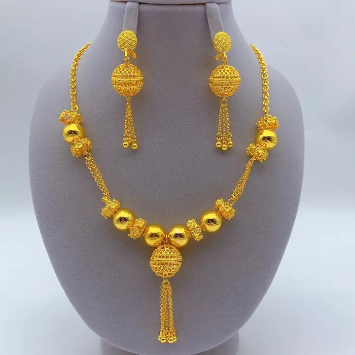 Ensemble de bijoux indiens plaqués or 24 carats, collier et boucles d'oreilles, pour femmes, style a