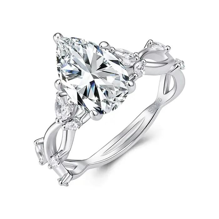 Bamoer U – bague en argent Sterling 925 avec moissanite en forme de goutte d'eau, design unique, cer