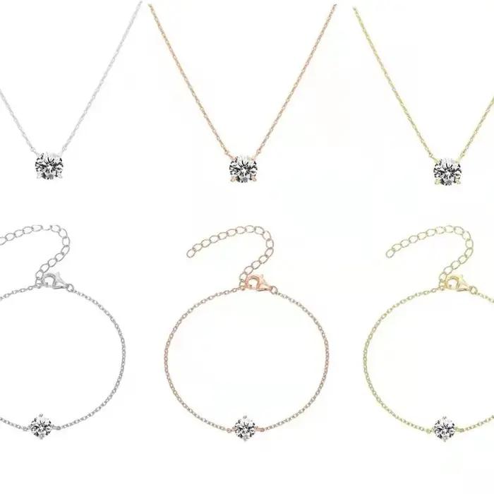 Collier pendentif pour femme en or plaqué 18 carats avec diamant simulé de 2