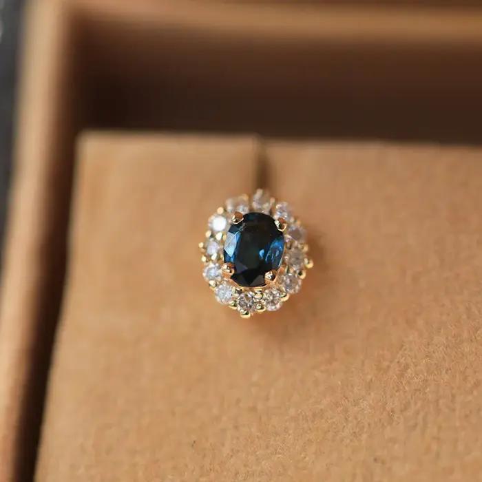 Boucles d'oreilles en argent Sterling S925 plaqué or 18 carats incrusté de Zircon bleu