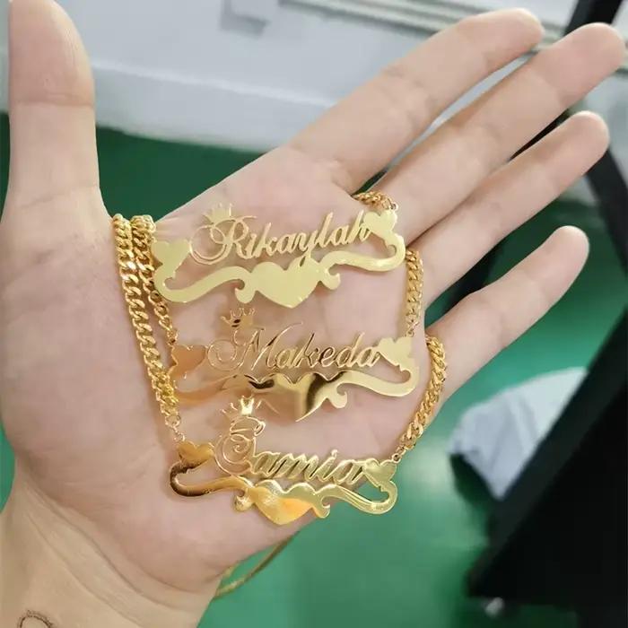 Collier Personnalisé avec Nom en Forme de Cœur pour Femme, avec Ruban en Acier Inoxydable, Couronne, Pendentif, Bijoux, Cadeaux pour Meilleurs Amis