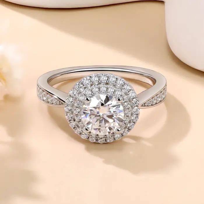 Bague en argent sterling 925 sertie de moissonite blanche pour les femmes occasions spéciales fiançailles mariage anniversaire