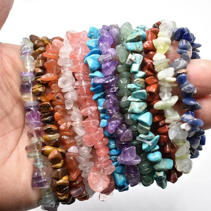 Bracelet d'agates en pierre naturelle, 12 pièces/lot, améthystes, cristal gravier, extensible, cadea