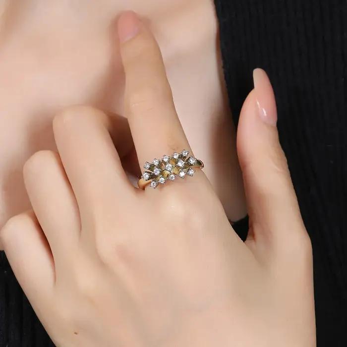 Ensemble de boucles d'oreilles et bagues en diamants à rangées radiales en forme d'éventail bijoux rétro bicolores pour femmes occasions spéciales