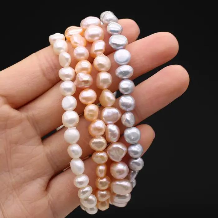 Bracelet de perles 100% naturelles, breloques, corde élastique, vraies perles, pour petite amie, taille 8-9mm
