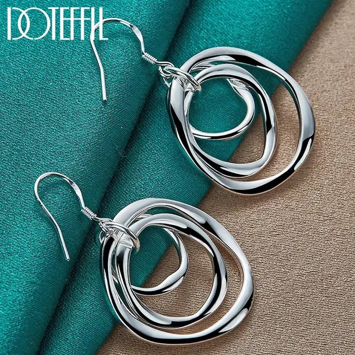 DOTEFFIL 925 en argent Sterling trois cercles boucle d'oreille pour femme dame mariage fiançailles f