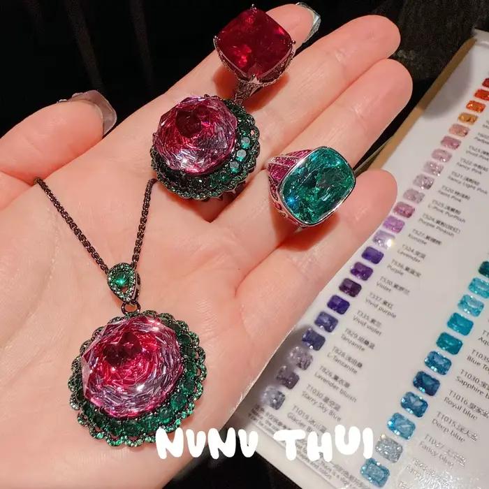 Ensemble de boucles d'oreilles et bague en Zircon pour femmes