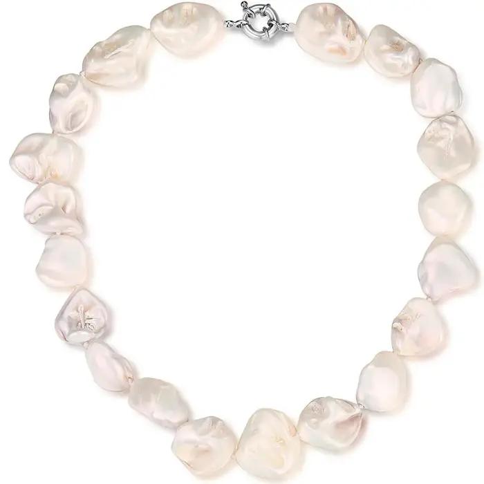 Collier ras du cou en perles pour femmes, style Boho, noir et blanc, grandes perles d'eau douce, col