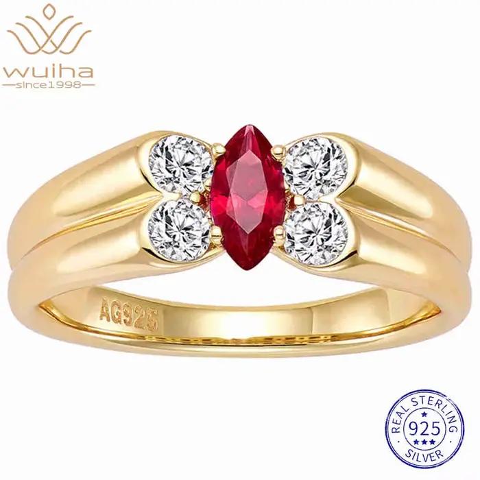WUIHA Vintage 925 en argent Sterling Marquise laboratoire saphir rubis diamants à haute teneur en ca