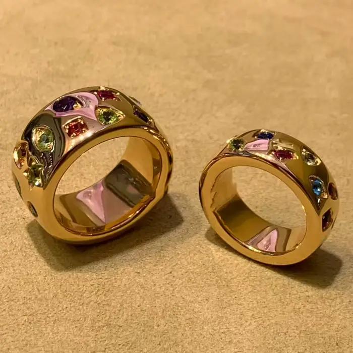 Bague pour femme en zircon géométrique coloré rétro, plaquée or 18 carats, bijoux à la mode qui ne se décolore pas, accessoire élégant pour femme
