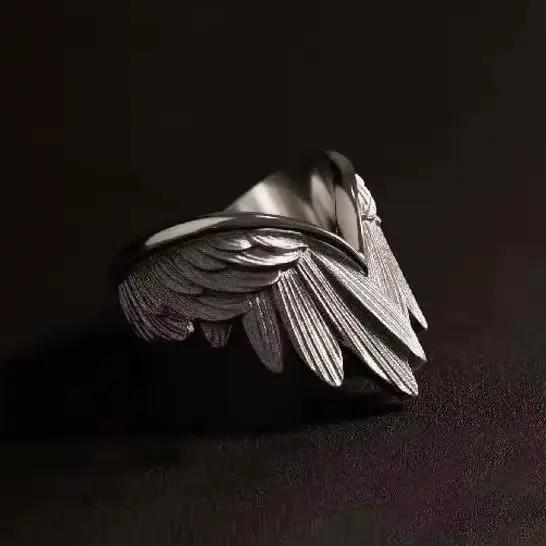 Bague ailes d'ange rétro pour femmes, couleur argent, Punk gothique, anneau ouvert réglable, bijoux unisexe, accessoires cadeaux, vente en gros