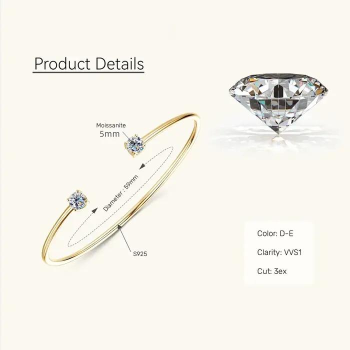 Bracelet manchette en diamant Moissanite pour femme